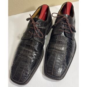 EUC David Eden Men's Casimir Crocodile Ostrich Brown Square Toe Dress Shoes Sz 9